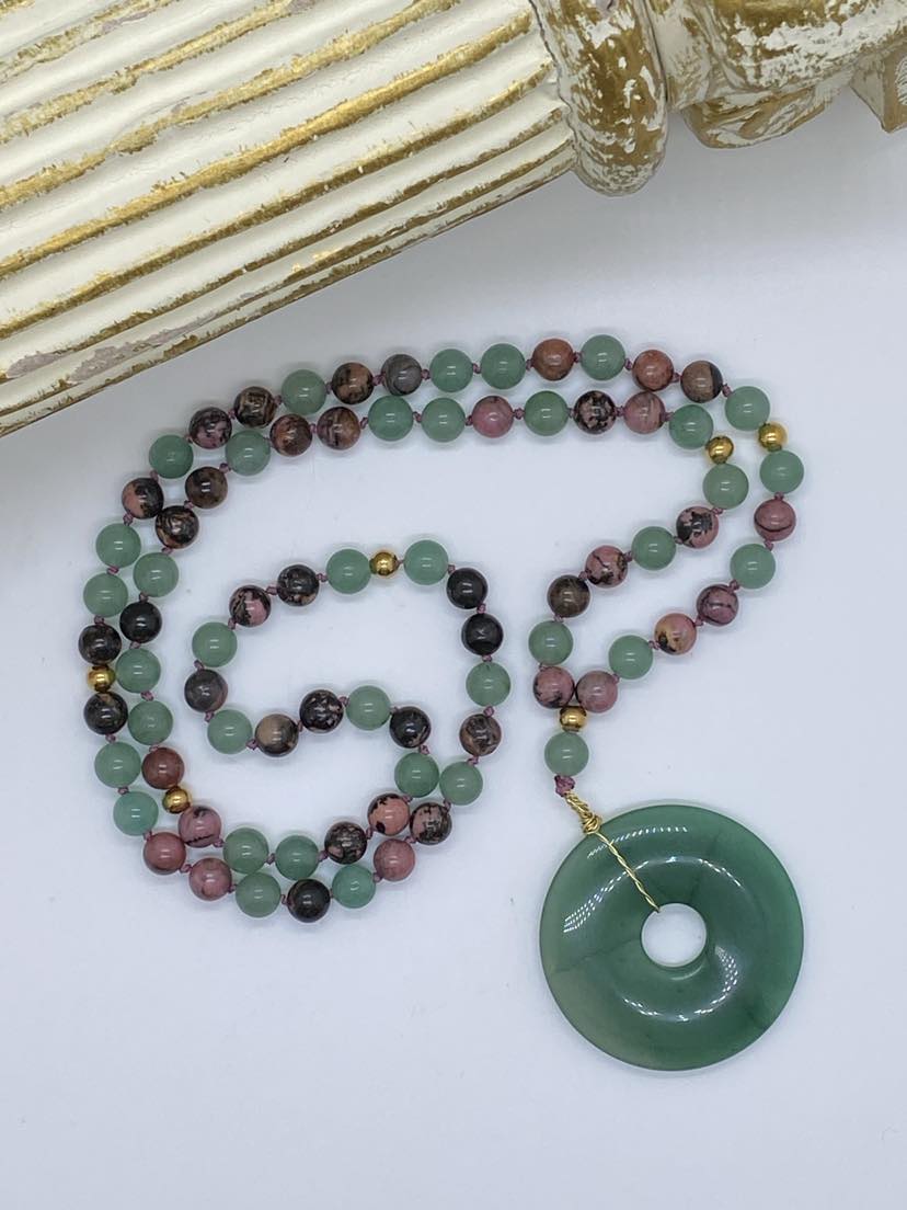 Sautoir Aventurine/Rhodonite