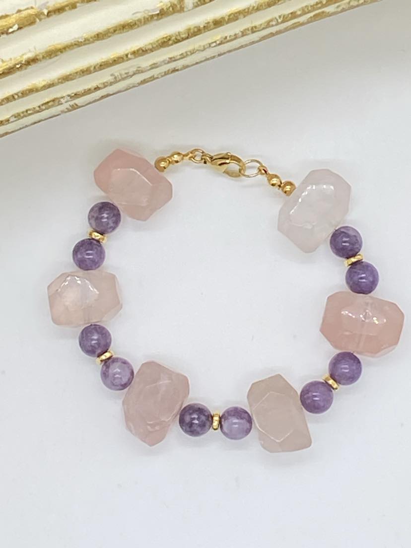 Bracelet Quartz Rose/Lépidolite