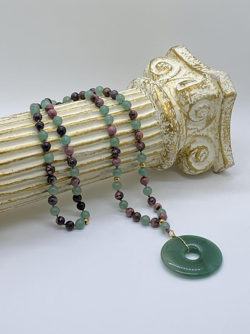 Sautoir Aventurine/Rhodonite