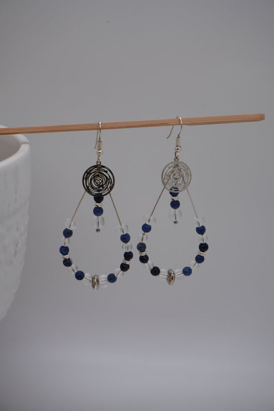 Boucles d'oreilles Sodalite et Cristal de Roche
